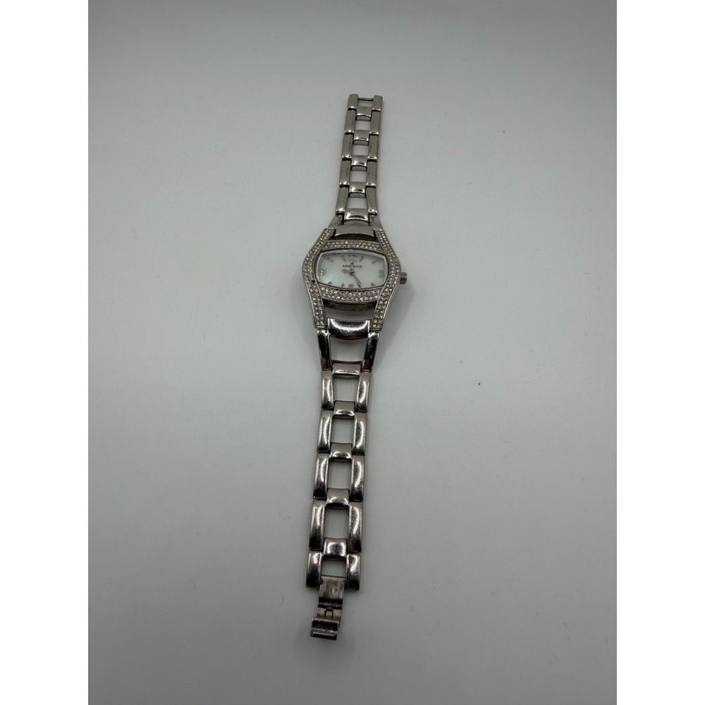 Anne Klein Womens Silver‎ Tone Crystal Watch Mother of Pearl Dial 10/7155 753H